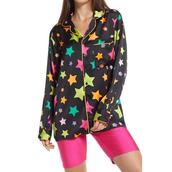 BP. NEW $49 Be Proud Gender Inclusive Print Satin Shirt Shooting‎ Star Small - Picture 2 of 6